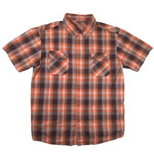 Zoic Mens Orange Plaid Short Sleeve Snap Front MTB Hiking Trail Shirt Size M
